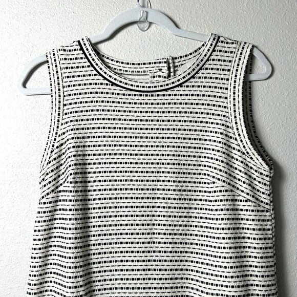LOFT Shift Dress Size S Ivory Black Sleeveless Tweed Button Detail Pockets - Picture 2 of 14